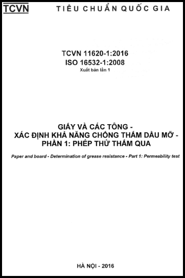 TCVN 11620-1-2016-ISO - Giấy Và Các Tông - Xác Định Khả Năng Chống Thấm Dầu Mỡ - Phần 1
