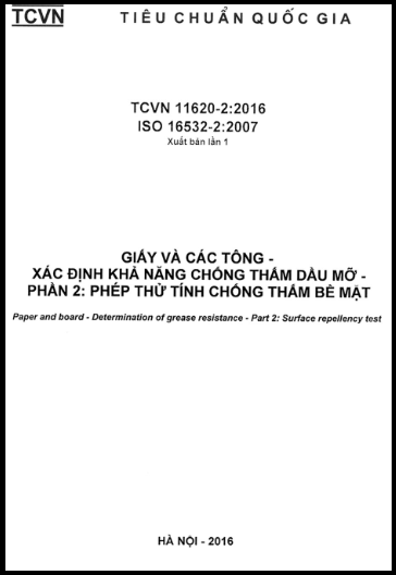 TCVN 11620-2-2016-ISO - Giấy Và Các Tông - Xác Định Khả Năng Chống Thấm Dầu Mỡ - Phần 2