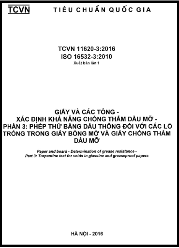 TCVN 11620-3-2016-ISO - Giấy Và Các Tông - Xác Định Khả Năng Chống Thấm Dầu Mỡ - Phần 3