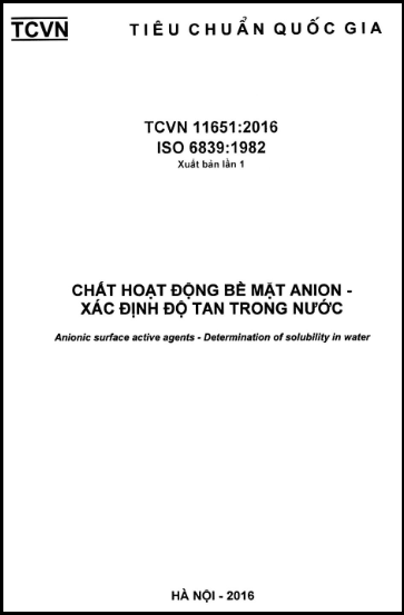TCVN 11651-2016-ISO - Chất Hoạt Động Bề Mặt Anion - Xác Định Độ Tan Trong Nước
