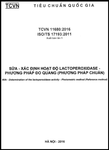 TCVN 11680-2016-ISO - Sữa - Xác Định Hoạt Độ Lactoperoxidase - Phương Pháp Đo Quang