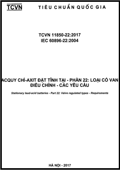 TCVN 11850-22-2017 - Acquy Chì - Axit Đặt Tĩnh Tại - Phần 22 Loại Có Van Điều Chỉnh