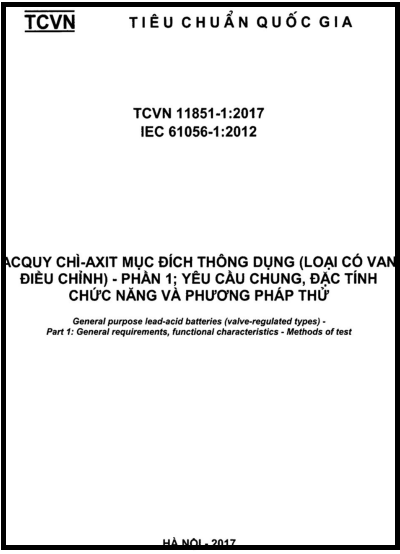 TCVN 11851-1-2017 - Acquy Chì - Axit Mục Đích Thông Dụng (Loại Có Van Điều Chỉnh)
