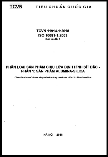 TCVN 11914-1-2018-ISO - Phân Loại Sản Phẩm Chịu Lửa Định Hình Sít Đặc - Phần 1 Sản Phẩm Alumina
