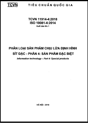 TCVN 11914-4-2018-ISO - Phân Loại Sản Phẩm Chịu Lửa Định Hình Sít Đặc - Phần 4 Sản Phẩm Đặc Biệt