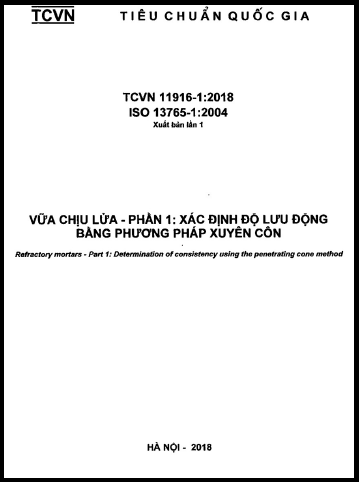TCVN 11916-1-2018-ISO - Vữa Chịu Lửa - Phần 1 Xác Định Độ Lưu Động