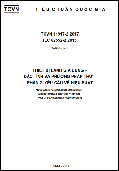 TCVN 11917-2-2017 - Thiết Bị Lạnh Gia Dụng - Đặc Tính Và Phương Pháp Thử - Phần 2 Yêu Cầu Về Tính Nă