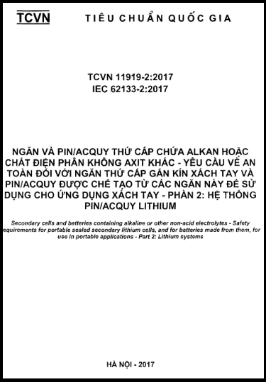 TCVN 11919-2-2017 - Ngăn Và Pin-Acquy Thứ Cấp Chứa Alkan Hoặc Chất Điện Phân Không Axit Khác