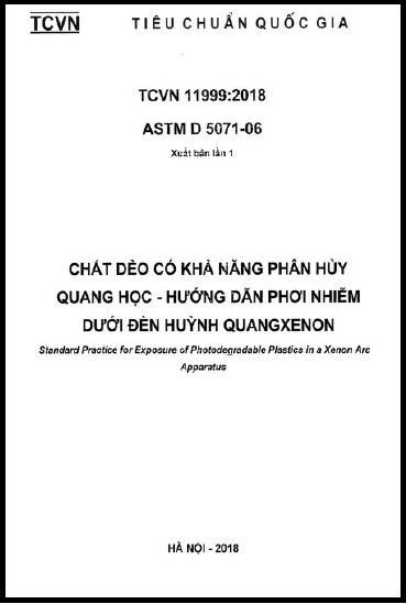 TCVN 11999-2018 - Chất Dẻo Có Khả Năng Phân Hủy Quang Học - Hướng Dẫn Phơi Nhiễm Dưới Đèn