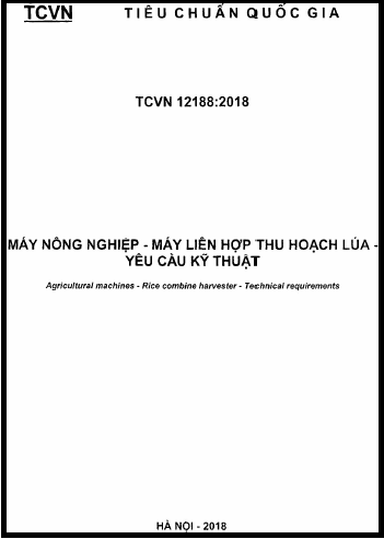 TCVN 12188-2018 - Máy Nông Nghiệp - Máy Liên Hợp Thu Hoạch Lúa - Yêu Cầu Kỹ Thuật