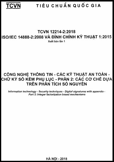 TCVN 12214-2-2018-ISO - Công Nghệ Thông Tin - Các Kỹ Thuật An Toàn - Chữ Ký Số Kèm Phụ Lục - Phần 2