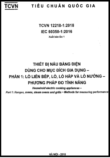 TCVN 12218-1-2018 - Thiết Bị Nấu Bằng Điện Dùng Cho Mục Đích Gia Dụng - Phần 1 Lò Liền Bếp, Lò
