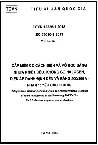 TCVN 12225-1-2018 - Cáp Mềm Có Cách Điện Và Vỏ Bọc Bằng Nhựa Nhiệt Dẻo, Không Có Halogen