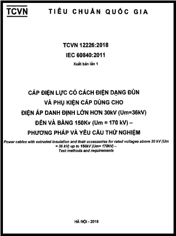 TCVN 12226-2018 - Cáp Điện Lực Có Cách Điện Dạng Đùn Và Phụ Kiện Cáp Dùng Cho Điện Áp Danh Định