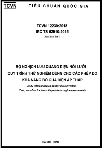 TCVN 12230-2018 - Bộ Nghịch Lưu Quang Điện Nối Lưới - Quy Trình Thử Nghiệm