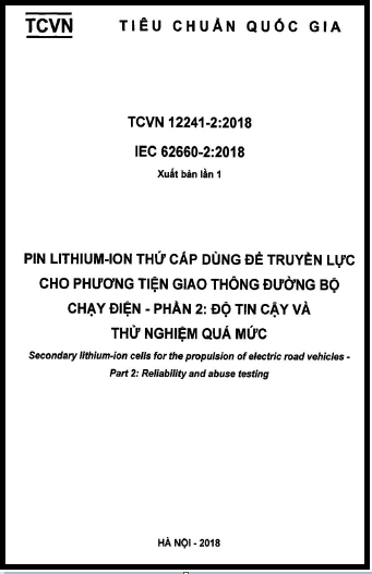 TCVN 12241-2-2018 - Pin Lithium-Ion Thứ Cấp Dùng Để Truyền Lực Cho Phương Tiện Giao Thông Đường Bộ