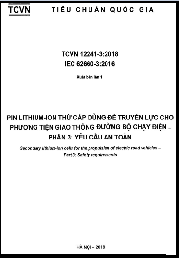 TCVN 12241-3-2018 - Pin Lithium-Ion Thứ Cấp Dùng Để Truyền Lực Cho Phương Tiện Giao Thông Đường Bộ