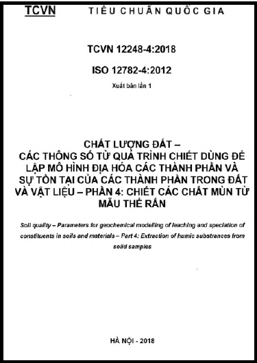 TCVN 12248-4-2018-ISO - Chất Lượng Đất - Các Thông Số Từ Quá Trình Chiết Dùng Để Lập Mô Hình Địa Hóa