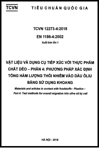 TCVN 12273-4-2018 - Vật Liệu Và Dụng Cụ Tiếp Xúc Với Thực Phẩm Chất Dẻo - Phần 4