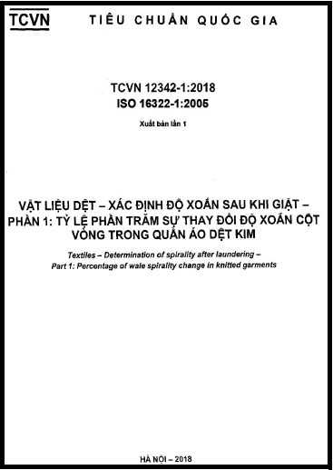 TCVN 12342-1-2018-ISO - Vật Liệu Dệt - Xác Định Độ Xoắn Sau Khi Giặt - Phần 1
