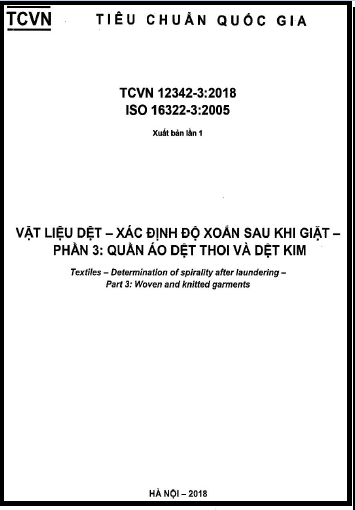 TCVN 12342-3-2018-ISO - Vật Liệu Dệt - Xác Định Độ Xoắn Sau Khi Giặt - Phần 3 Quần Áo Dệt Thoi