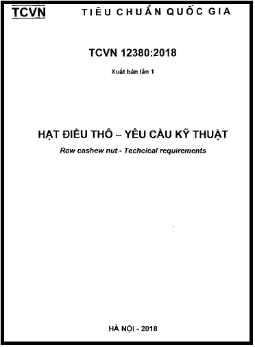 TCVN 12380-2018 - Hạt Điều Thô - Yêu Cầu Kỹ Thuật