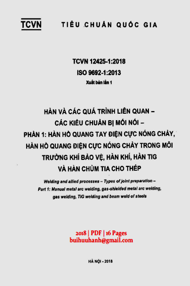 TCVN 12425-1-2018-ISO - Hàn Và Các Quá Trình Liên Quan - Các Kiểu Chuẩn Bị Mối Nối - Phần 1