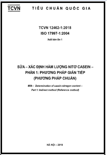 TCVN 12462-1-2018-ISO - Sữa - Xác Định Hàm Lượng Nitơ Casein - Phần 1 Phương Pháp Gián Tiếp