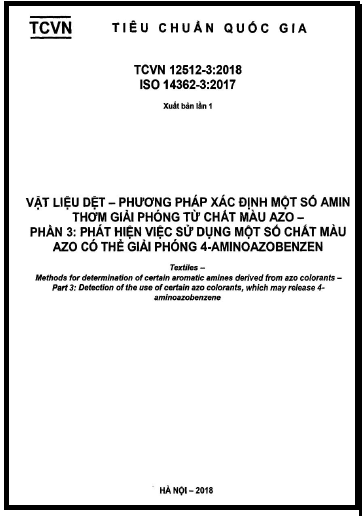 TCVN 12512-3-2018-ISO - Vật Liệu Dệt - Phương Pháp Xác Định Một Số Amin Thơm Giải Phóng Từ Chất Màu