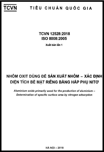 TCVN 12528-2018-ISO - Nhôm Oxit Dùng Để Sản Xuất Nhôm - Xác Định Diện Tích Bề Mặt Riêng