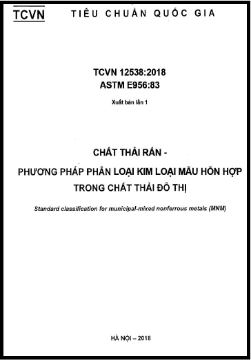 TCVN 12538-2018 - Chất Thải Rắn - Phương Pháp Phân Loại Kim Loại Mẫu Hỗn Hợp Trong Chất Thải Đô Thị