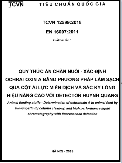TCVN 12599-2018 - Thức Ăn Chăn Nuôi - Xác Định Ochratoxin A Bằng Phương Pháp Làm Sạch