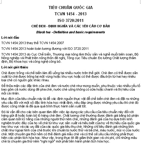 TCVN 1454-2013 - Chè Đen - Định Nghĩa Và Các Yêu Cầu Cơ Bản