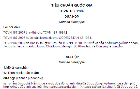 TCVN 187-2007 - Dứa Hộp