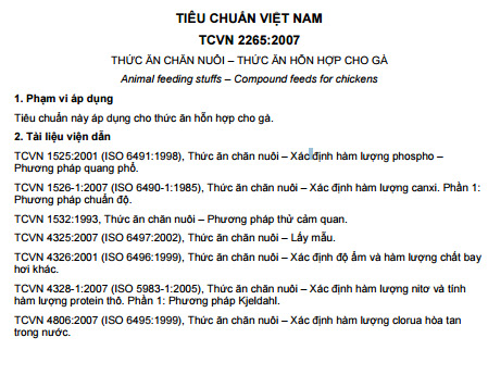 TCVN 2265-2007 - Thức Ăn Chăn Nuôi - Thức Ăn Hỗn Hợp Cho Gà