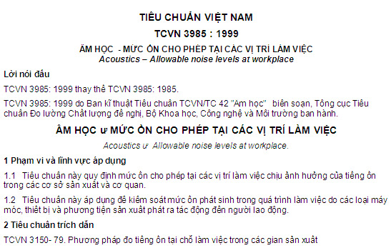 TCVN 3985-1999 - Âm Học - Mức Ồn Cho Phép Làm Việc