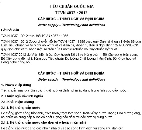 TCVN 4037-2012 - Cấp Nước - Thuật Ngữ Và Định Nghĩa