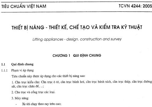 TCVN 4244-2005 - Thiết Bị Nâng - Thiết Kế Chế Tạo Và Kiểm Tra Kỹ Thuật