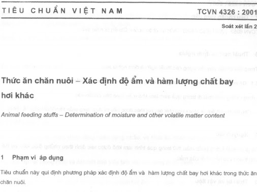 TCVN 4326-2001 - Thức Ăn Chăn Nuôi - Xác Định Độ Ẩm Và Hàm Lượng Chất Bay Hơi Khác