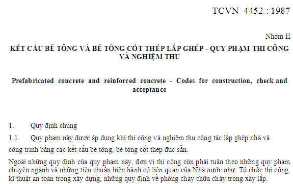 TCVN  4452-1987 - Kết Cấu Bê Tông Và Bê Tông Cốt Thép Lắp Ghép - Quy Phạm Thi Công Và Nghiệm Thu