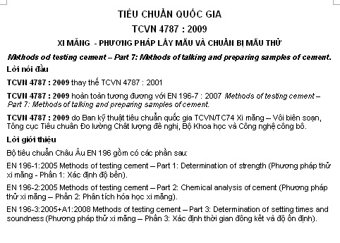 TCVN 4787-2009 - Xi Măng - Phương Pháp Lấy Mẫu Và Chuẩn Bị Mẫu Thử