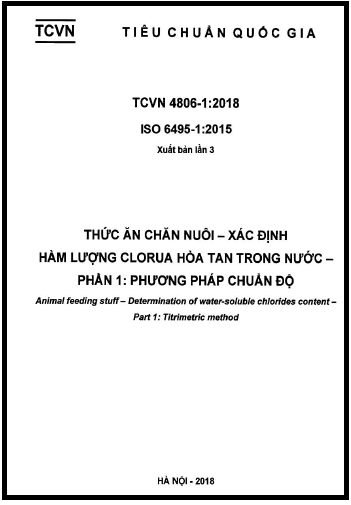 TCVN 4806-1-2018-ISO - Thức Ăn Chăn Nuôi - Xác Định Hàm Lượng Clorua Hòa Tan Trong Nước - Phần 1