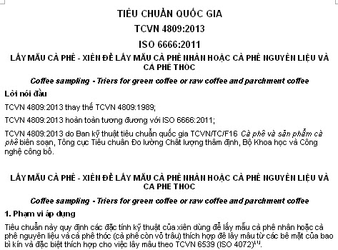 TCVN 4809-2013 - Lấy Mẫu Cà Phê - Xiên Để Lấy Mẫu Cà Phê Nhân Hoặc Cà Phê Nguyên Liệu Và Cà Phê Thóc