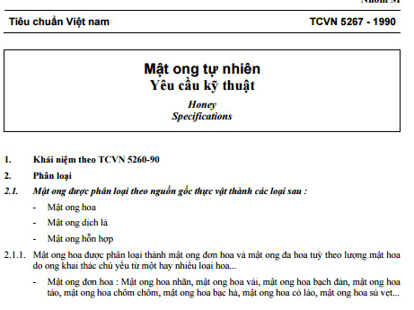 TCVN 5267-1990 - Mật Ong Tự Nhiên Yêu Cầu Kỹ Thuật