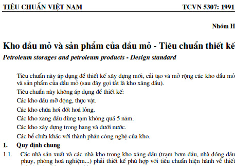 TCVN 5307-1991 - Kho Dầu Mỏ Và Sản Phẩm Của Dầu Mỏ - Yêu Cầu Thiết Kế