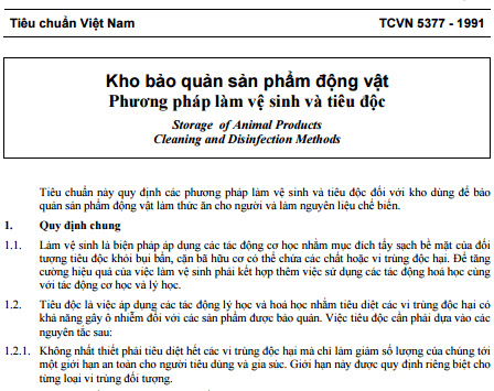 TCVN 5377-1991 - Kho Bảo Quản Sản Phẩm Động Vật Phương Pháp Làm Vệ Sinh Và Tiêu Độc