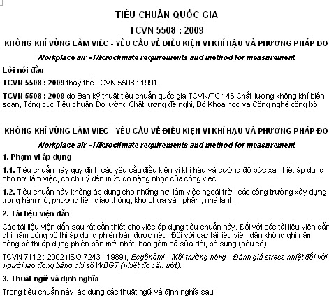 TCVN 5508-2009 - Không Khí Vùng Làm Việc - Yêu Cầu Về Điều Kiện Vi Khí Hậu Và Phương Pháp Đo