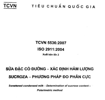 TCVN 5536-2007 - Sữa Đặc Có Đường Xác Định Hàm Lượng Sucroza - Phương Pháp Đo Phân Cực