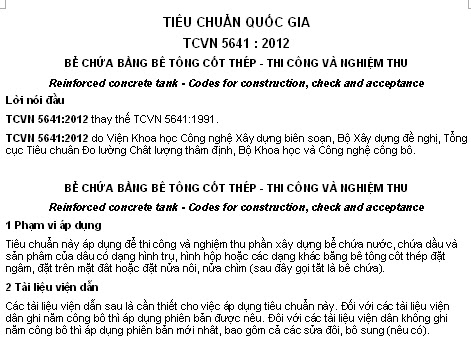 TCVN 5641-2012 - Bể Chứa Bằng Bê Tông Cốt Thép - Thi Công Và Nghiệm Thu