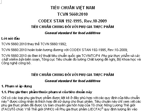 TCVN 5660-2010 - Tiêu Chuẩn Chung Đối Với Phụ Gia Thực Phẩm